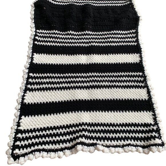 Vintage Black & White Crocheted Crochet Striped Piece - Picture 4 of 10